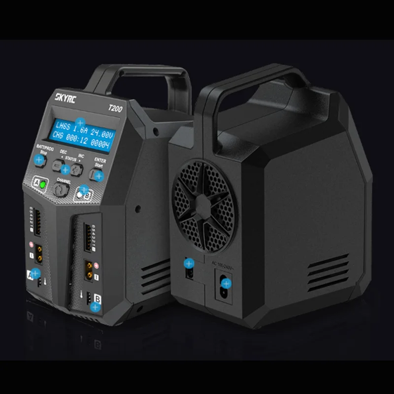 Skyrc t200 carregador de equilíbrio 12a 100w dupla xt60 plug 10w descarregador para lipo li-ion lihv vida nimh nicd pb bateria agm modos frios