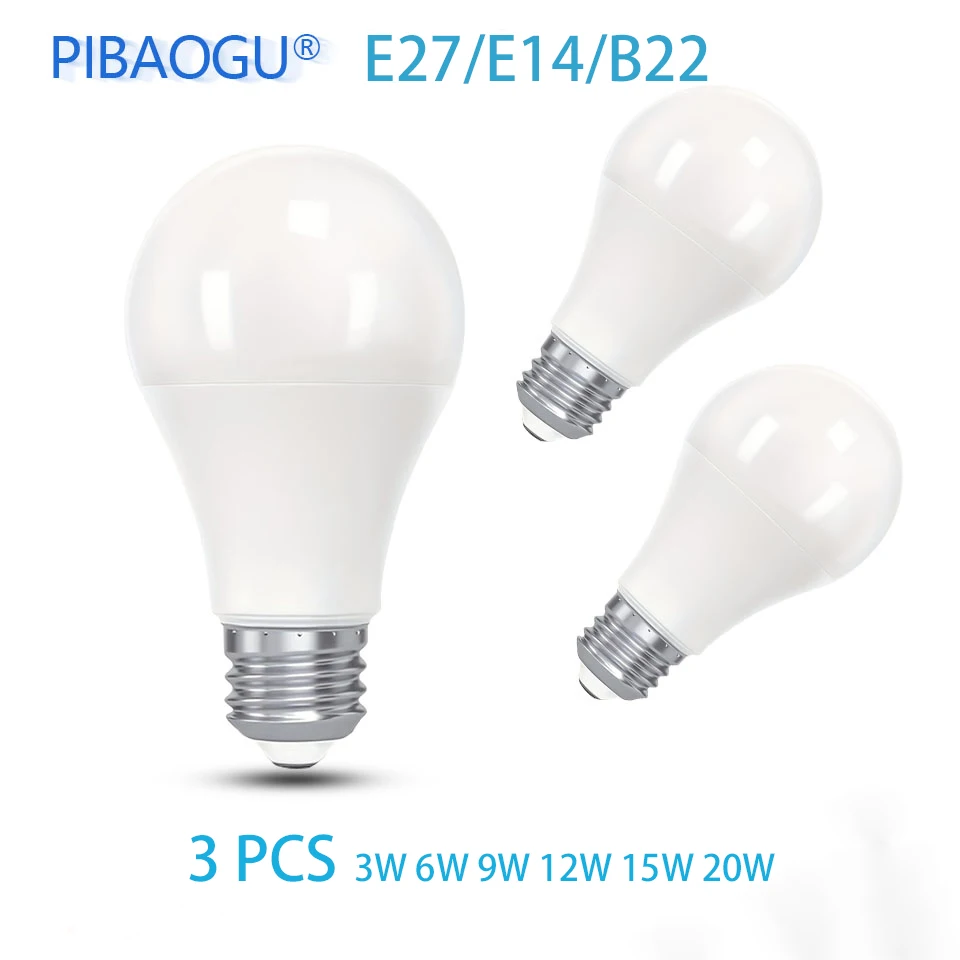 3PCS LED Light Bulb 220V 3W 6W 9W 12W 15W 20W Energy Efficient LED Light Bulb E27 E14 B22 No Dimmable 50000 Hour Lifetime