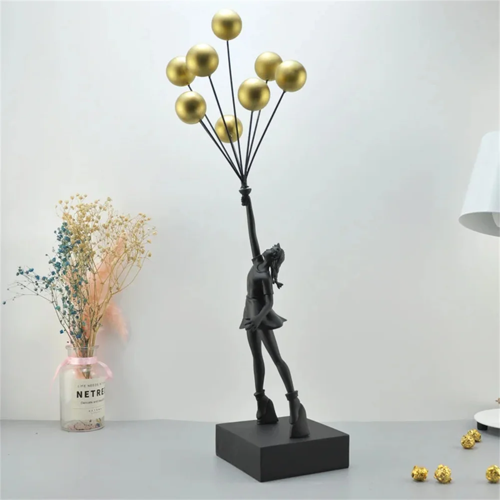 

Creative Banksy Flying Balloon Girl Resin Statue Nordic Modern Sculptures Figurines Living Room Desk Decor Home Decorations Gift