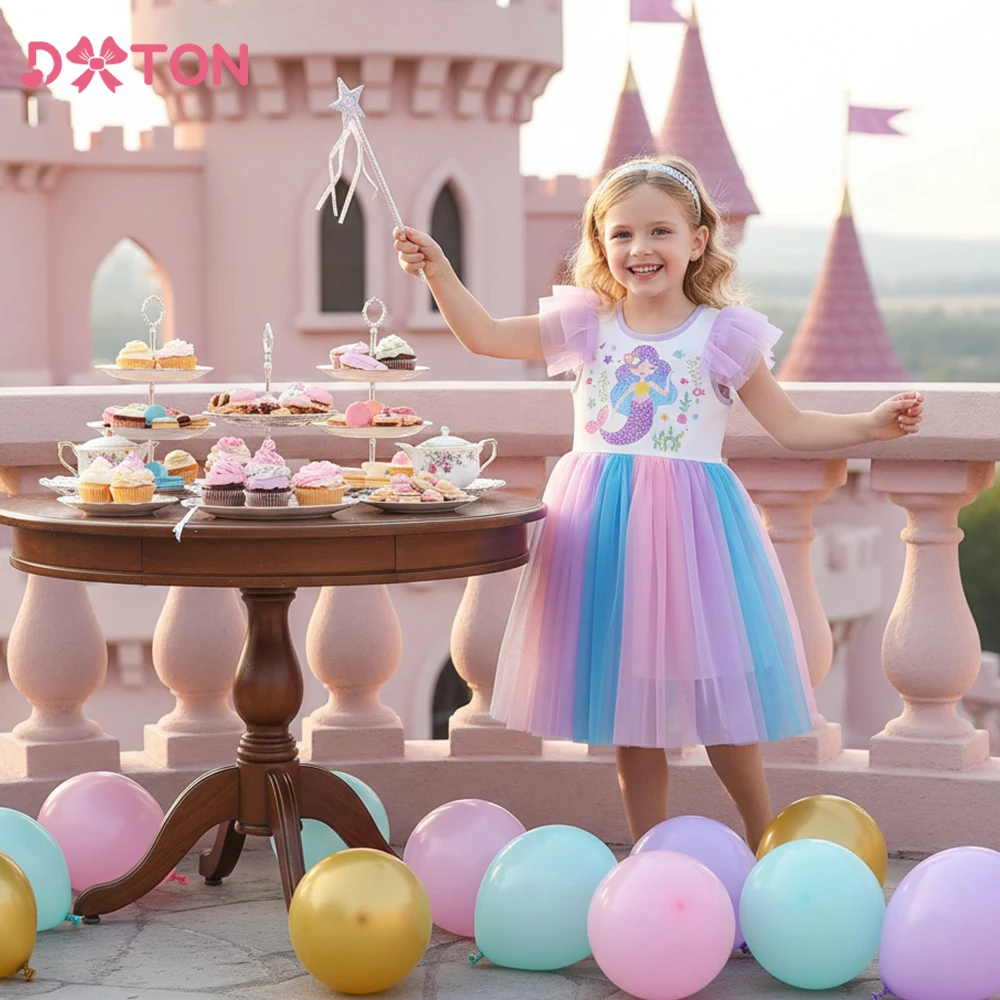 DXTON Kids Tutu Princess Dress Family Gathering Toddler Girls Comfortable Outfit Mermaid Summer Holiday Children Dress Costumes