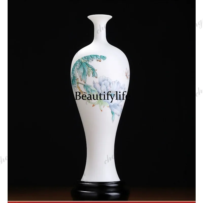 Hand painted peony ceramic large vase ornament living room entrance decoration housewarming opening gift
