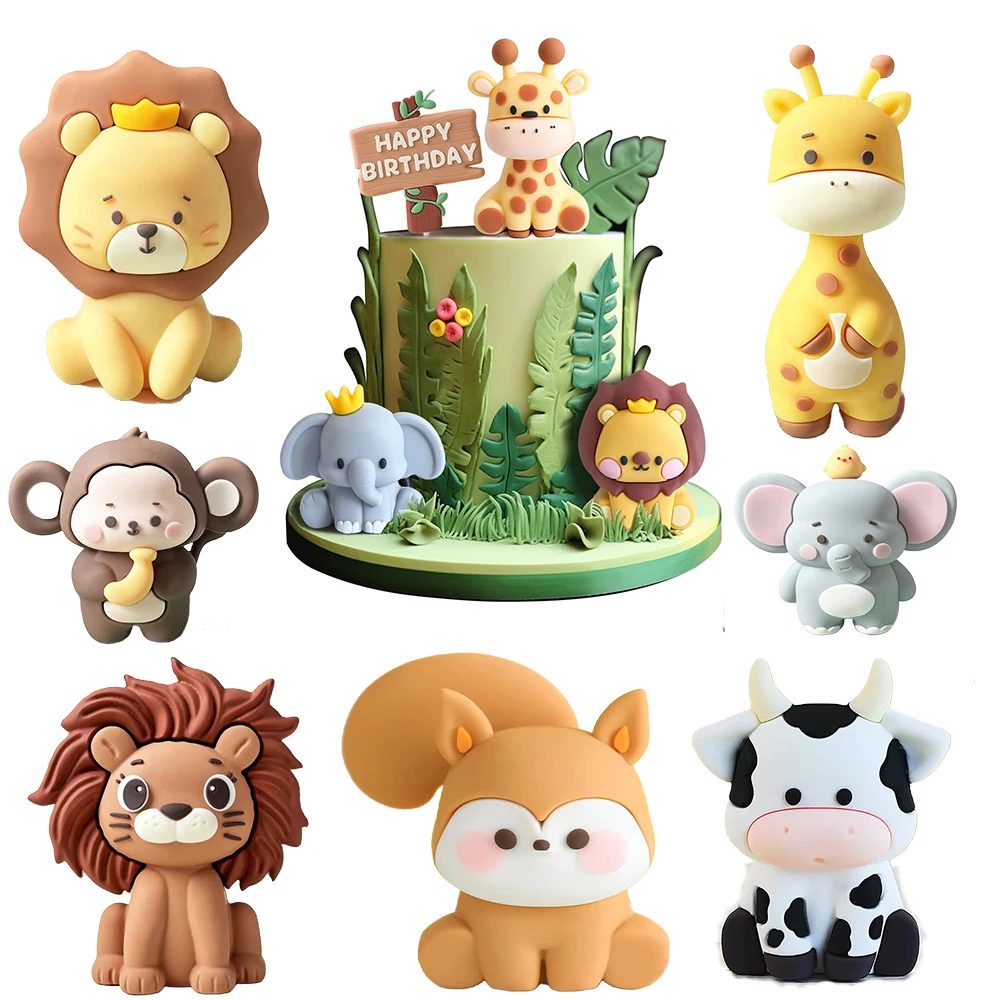 Décoration de gâteau Safari, animaux sauvages, Lion, éléphant, girafe, singe, thème de la Jungle, décorations de gâteau de fête d'anniversaire pour enfants, garçons et filles