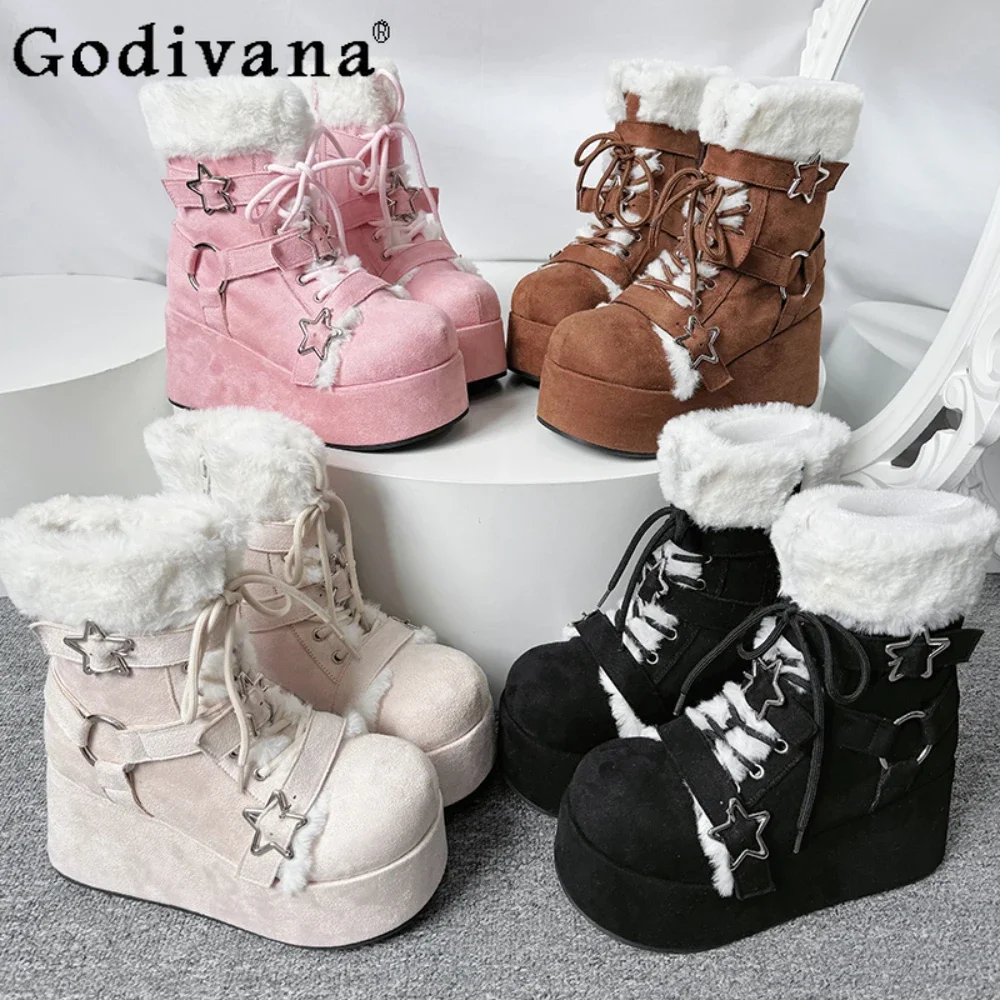 

Winter New Velvet Snow Boots Thick-soled Sweet Cool Women's Boots Black Warm Platform Shoes Boot