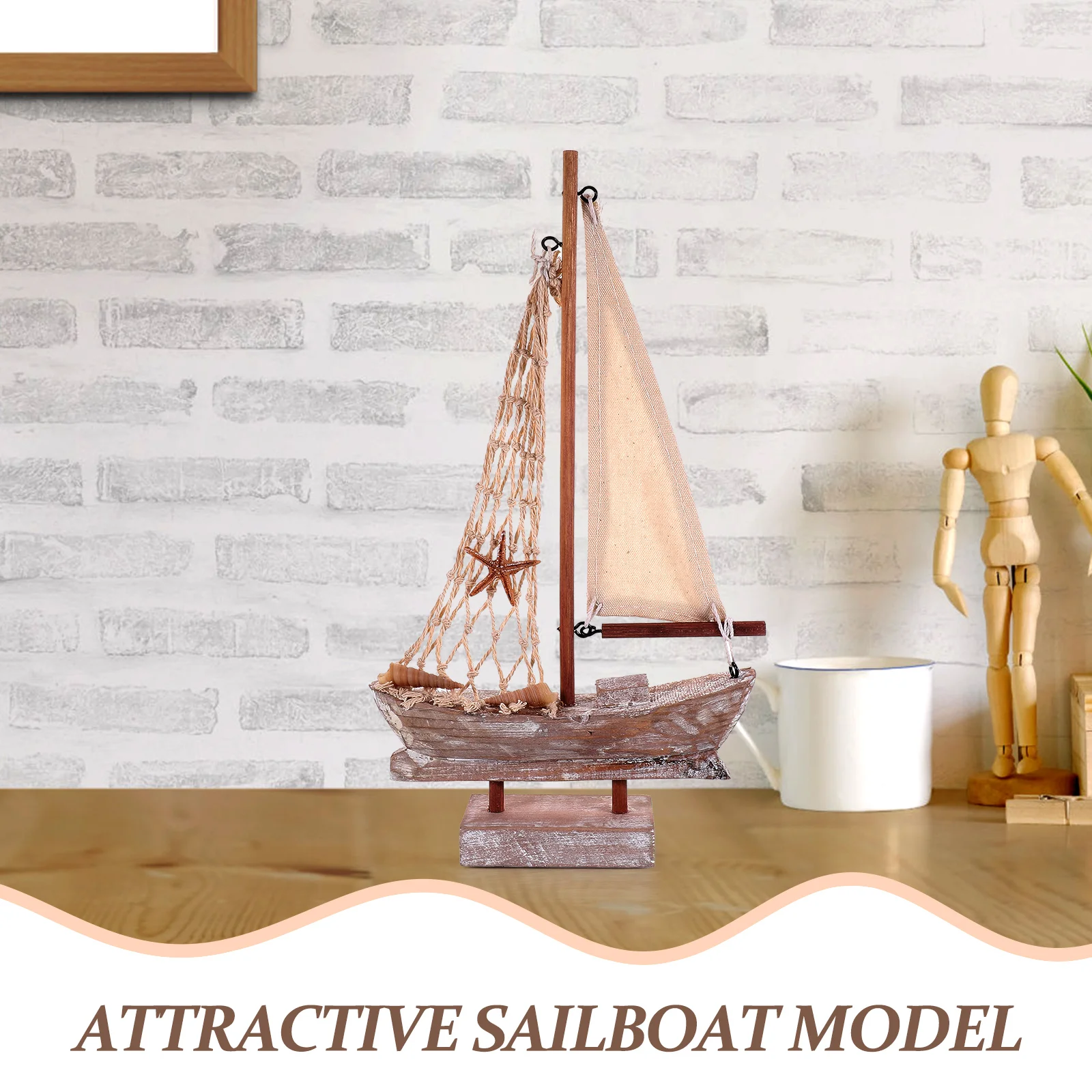 

Vintage Wooden Sailboat Mediterranean Style Desktop Decor Rustic Table Centerpiece Nautical Boat Ornament Small Simulation Craft