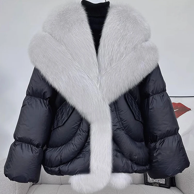 2024 Women Goose Down Jacket Winter Natural Big Fox Fur Collar Coats Style Luxury Female Coats Puffer Jackets