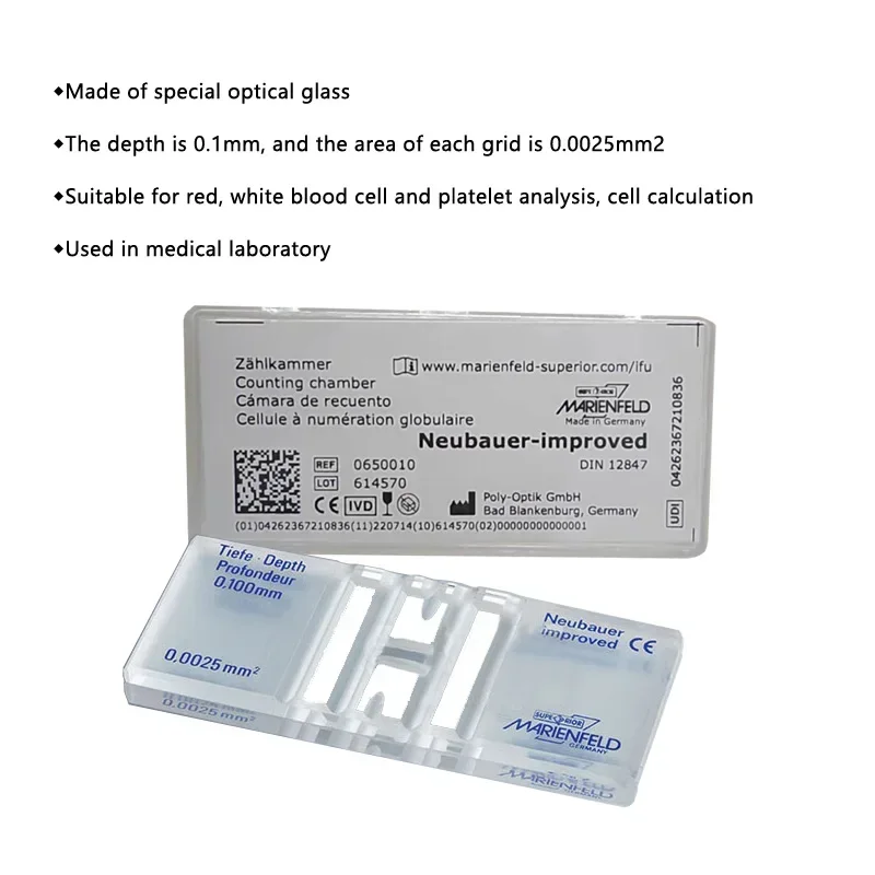 

Marienfeld Blood Counting Board, Medical Laboratory Cell Calculation, Analysis of Red and White Blood Cells and Platelets