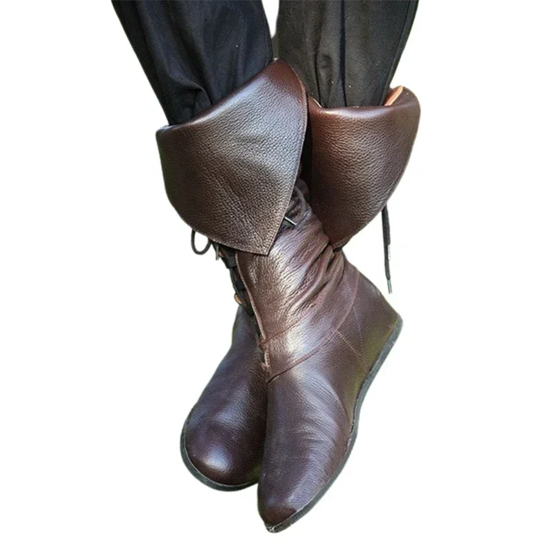 

Medieval Viking Cosplay Men Pu Boots Knight Pirte Retro Lace Up Archer Cosplay Costume Renaissance Gothic Steampunk Shoes Fanc E