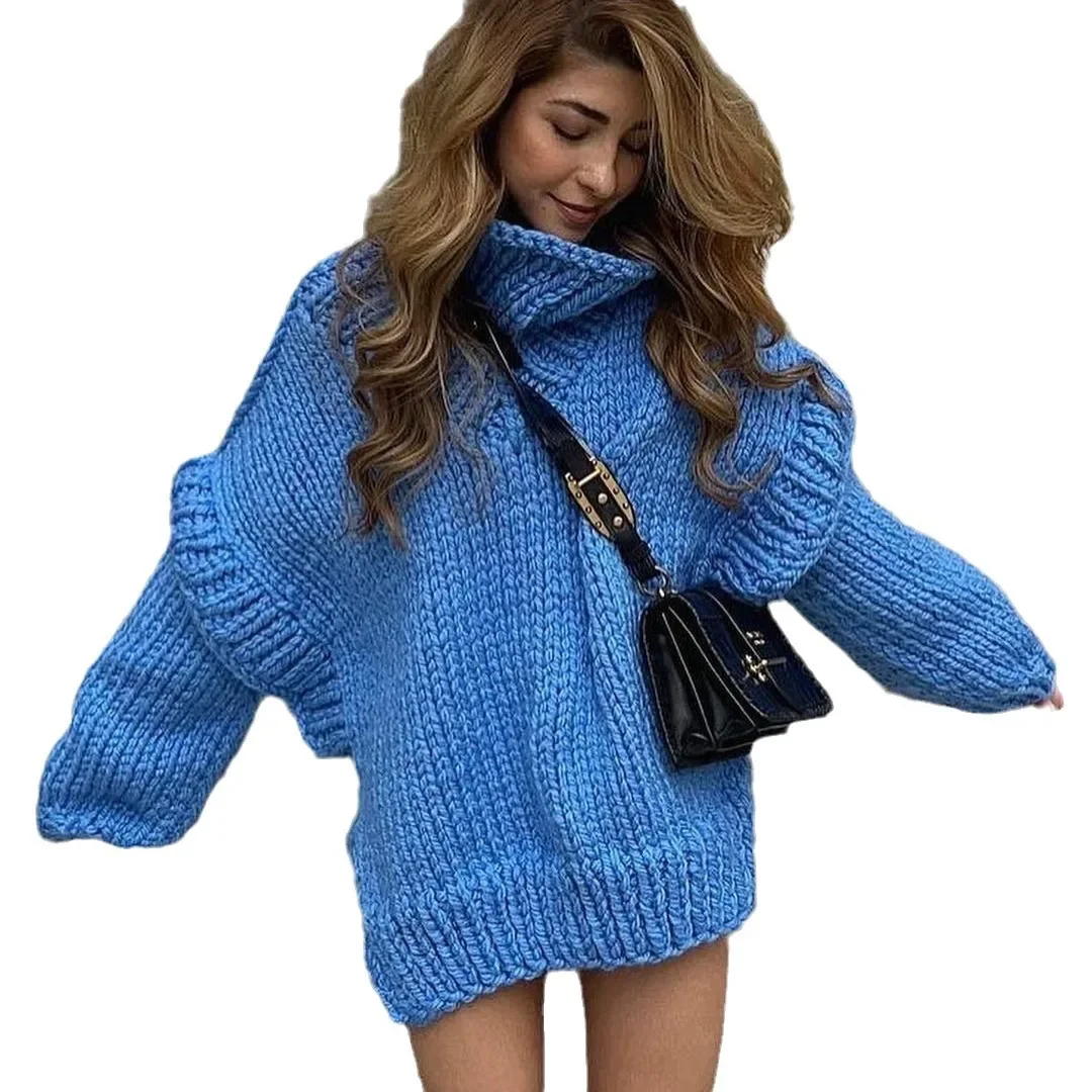 

Knitted Pullover Top Long Sleeve Loose Fit Polo/Turtle Neck Warm Thick Winterwear2025New Cross-Border Sweater Women