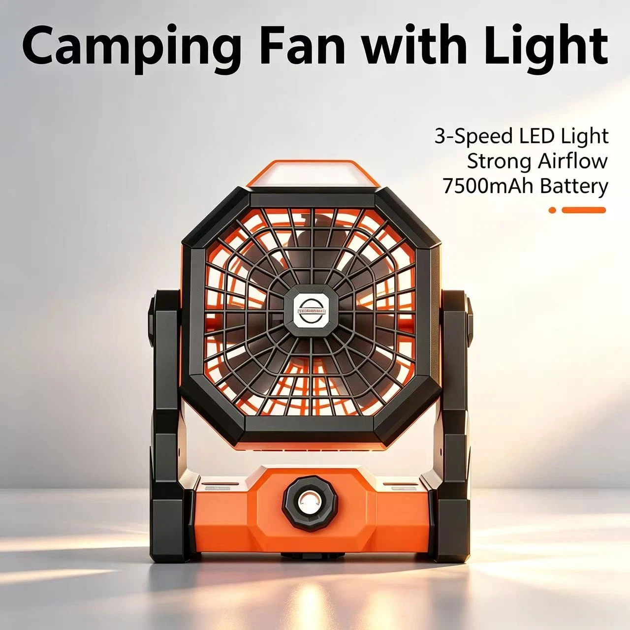 7500mAh Camping Fan With LED Light 270° Adjustable Tent Fan USB Type-C Rechargeable Hanging Desktop Cooling Fan Outdoor Fishing