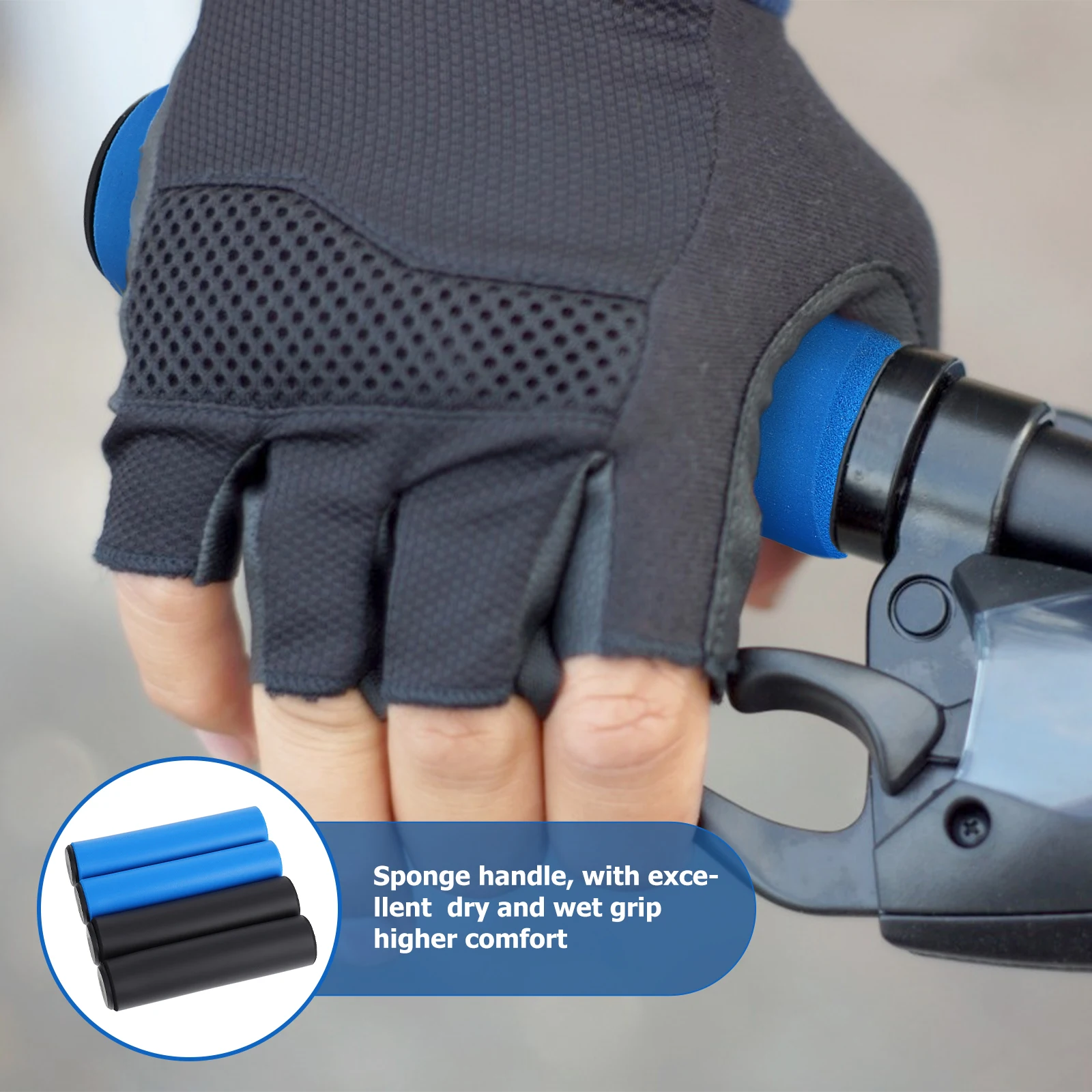 

2 Pairs Sponge Handle Grips Mountain Bike Black Blue Anti Skid Absorption Comfortable Easy Install Small Durablebike handlebar