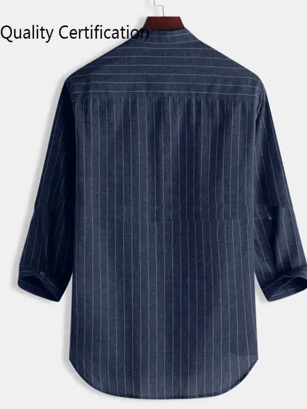 

Молодежный полосатый льняной мужской irt 3/4 Sve Fre Sle Long Sve воротник-стойка Thiened Весна Осень Зима Сезонное использование