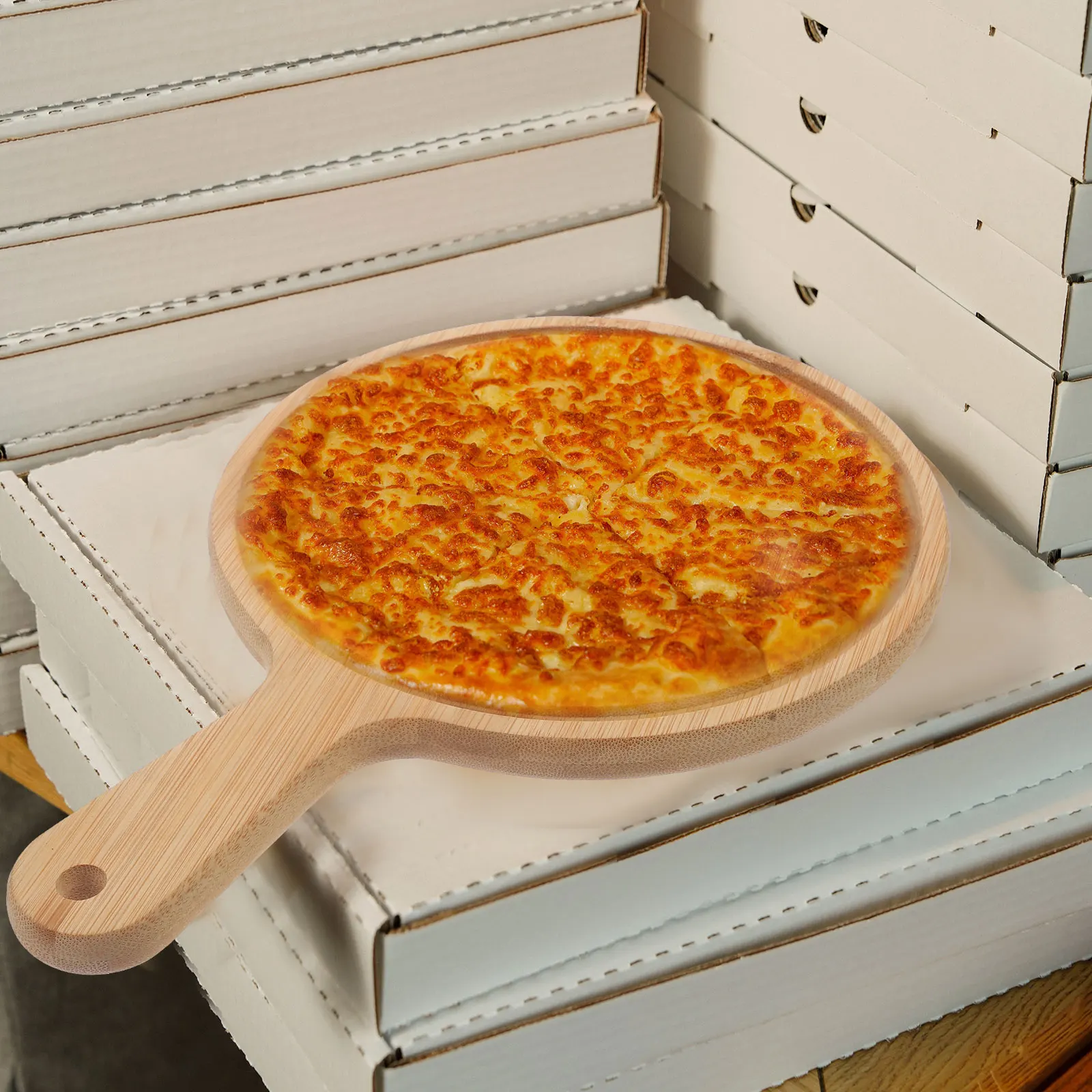 

Pizza Cutting Round Wood Cutting Board Food Serving Tray Smooth Edges Handle Design Reusable Kitchen Gadget Steak Bread Dessert
