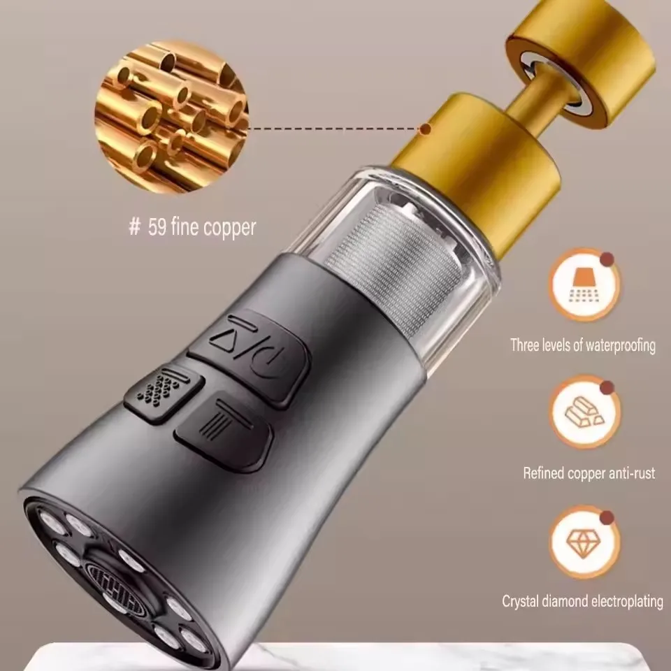 360° Rotation Metal Kitchen Faucet Extender Filter Water High Pressure Universal Aerator Splash Faucet Nozzles Washbasin Bubbler