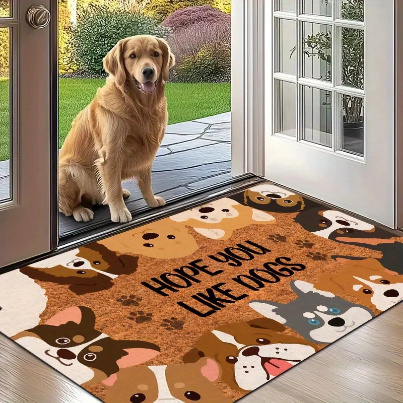 1pc Dog Alphabet Pattern Non-Slip Mat - Quick Dry Polyester Mat for Entryway, Kitchen, Bathroom, Laundry Room Indoor/Outdoor Use