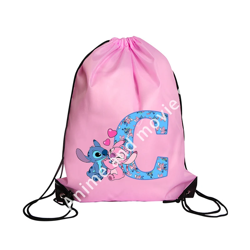 Stitch Disney Girls Drawstring Bag Sports Waterproof Backpack Bundle Pocket Terylene Basketball Bags Cartoon Anime Birthday Gift