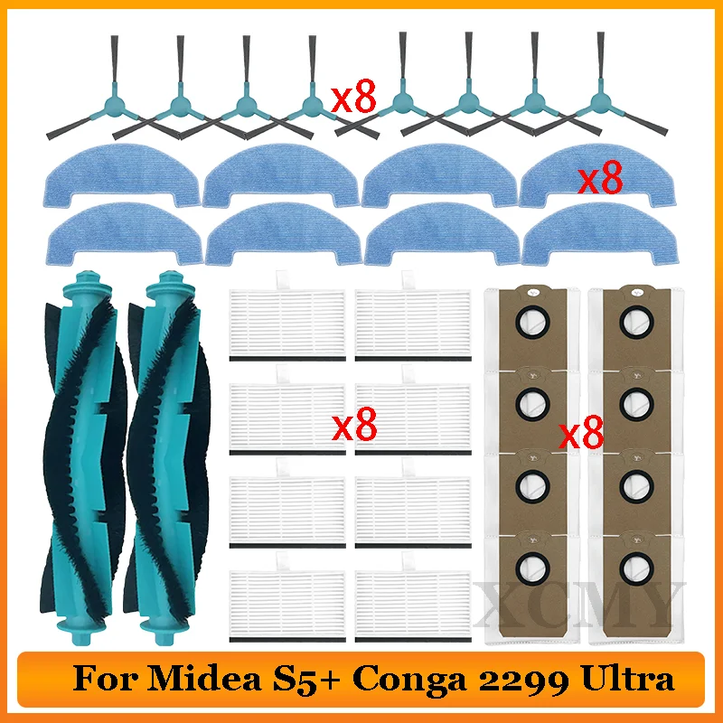 For Midea S5+ Plus Conga 2299 Ultra Home X-Treme Genesis Vacuum Cleaner Parts Main Roller Side Brush Hepa Filter Accessories