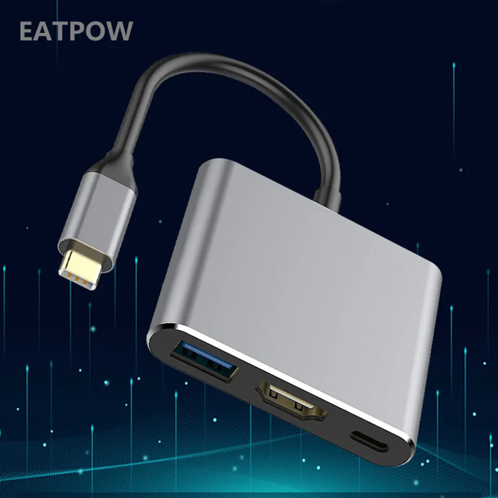 EATPOW Loại-C Đến USB3.0 Đa Cổng Dock Station Với Hd-Mi + Usb3.0 + Pd Cấp Nguồn Sạc loại C Sang Usb 3.0 Hub Cho Laptop