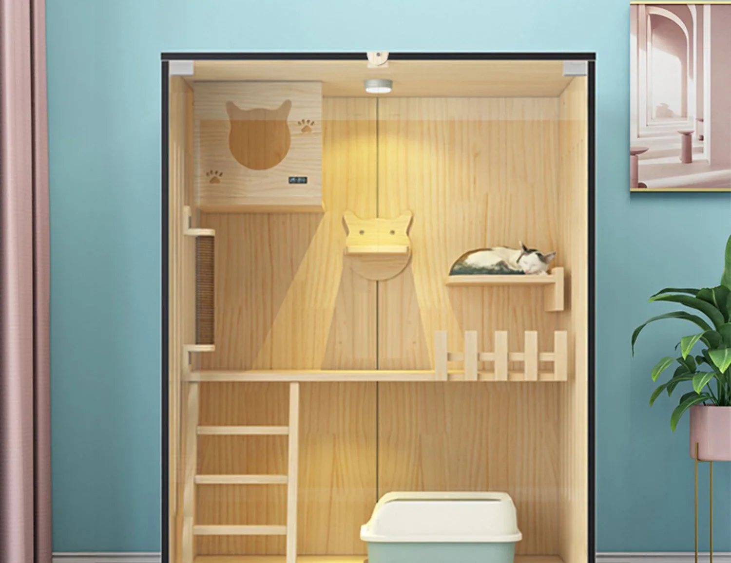 

Simple Household Solid Wood Cat Cages Luxury Large Villa Waterproof Cat House Pet Shop Panoramic Breeding Cage Indoor Nest