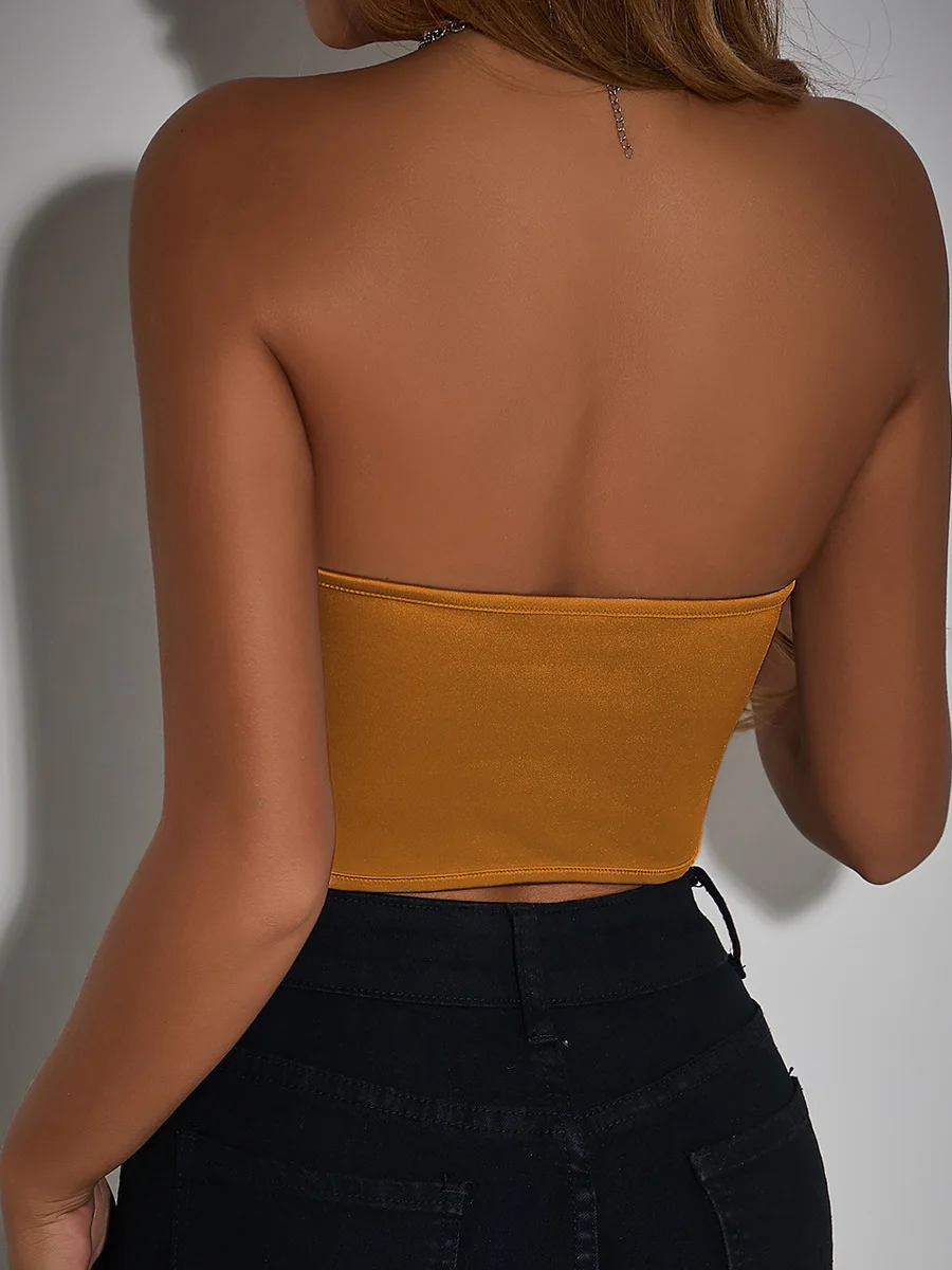 ini Gilet pettorale avvolto in fibra Primavera Estate Autunno Abbigliamento transfrontaliero Faion da donna Top a tubo con superficie luminosa