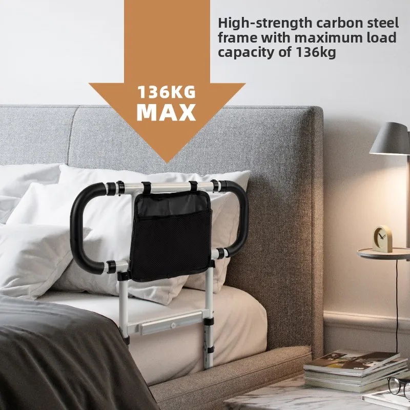 Produtos de assistência para idosos, trilhos de cama de segurança, barra de apoio para adultos, corrimãos de cama com bolso, luz com sensor de movimento, cabe na cama dupla completa
