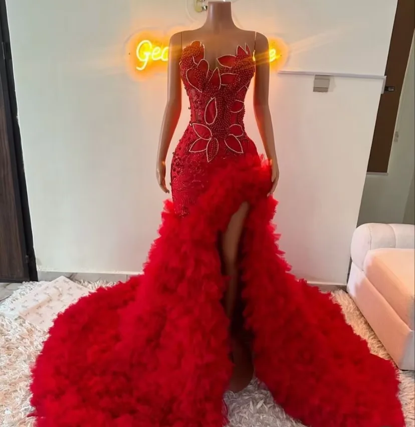 Customized 2025 Mermaid Prom Dresses Black Girls  Rhinestone Open Back Beaded Evening Dress Gown Glitter Formal Robe De Soiree