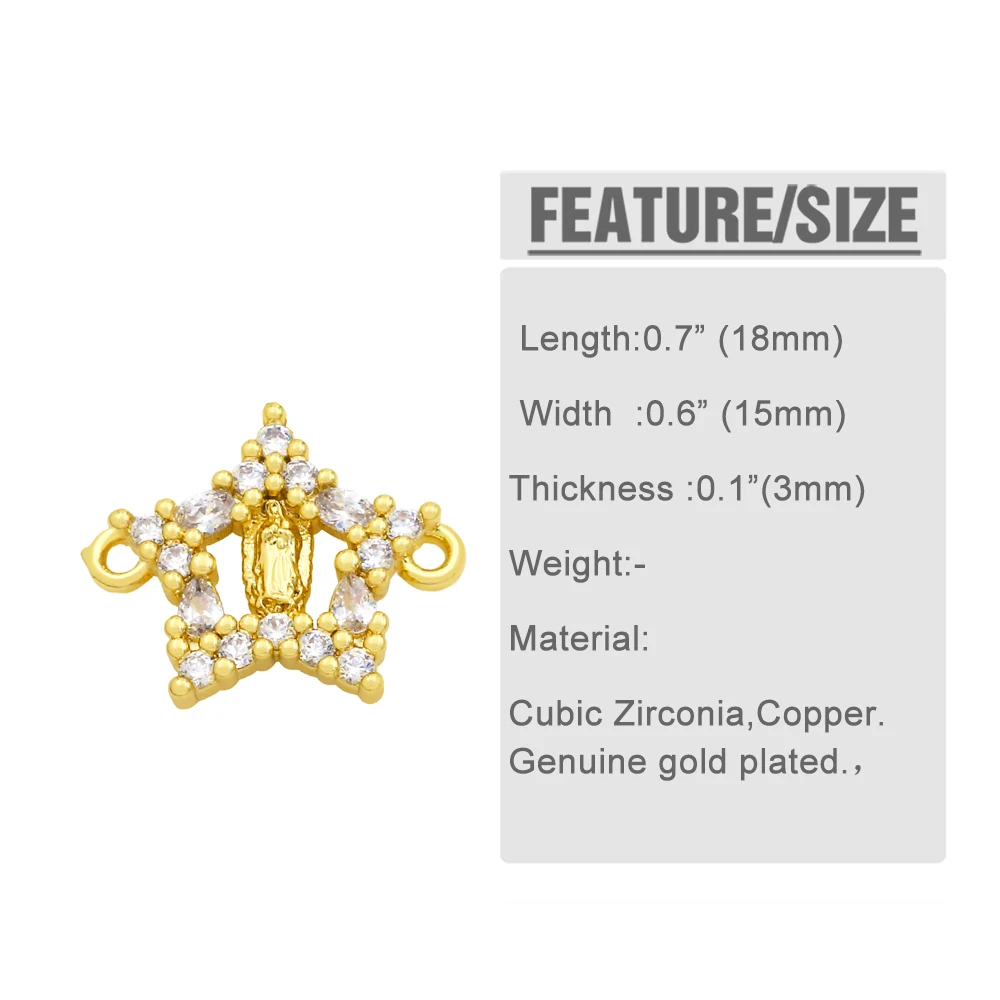 OCESRIO Small Religious Corss Star Charm for Necklace Making Gold Plated Copper CZ Components for Creating Jewelry chma136