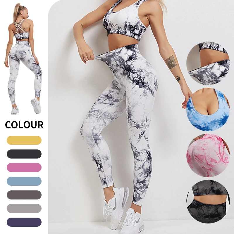 4pcs Sportswear Woman Gym Yoga Clothes Die Dye Color Yoga Workout Set Sporty leggings Woman Workout Suit Fitness Tracksuit Xiny5