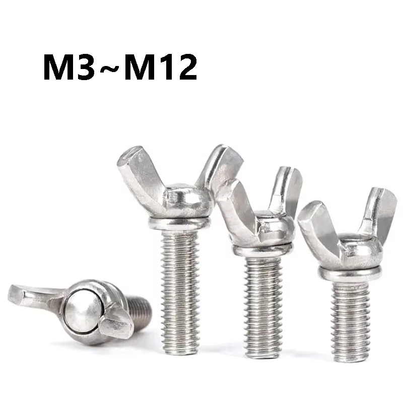 1~3Pcs 304 Stainless Steel Adjustable Butterfly Wing Head Thumb Screw M3 M4 M5 M6 M8 M10 M12 Hand Tighting Butterfly Wing Bolts