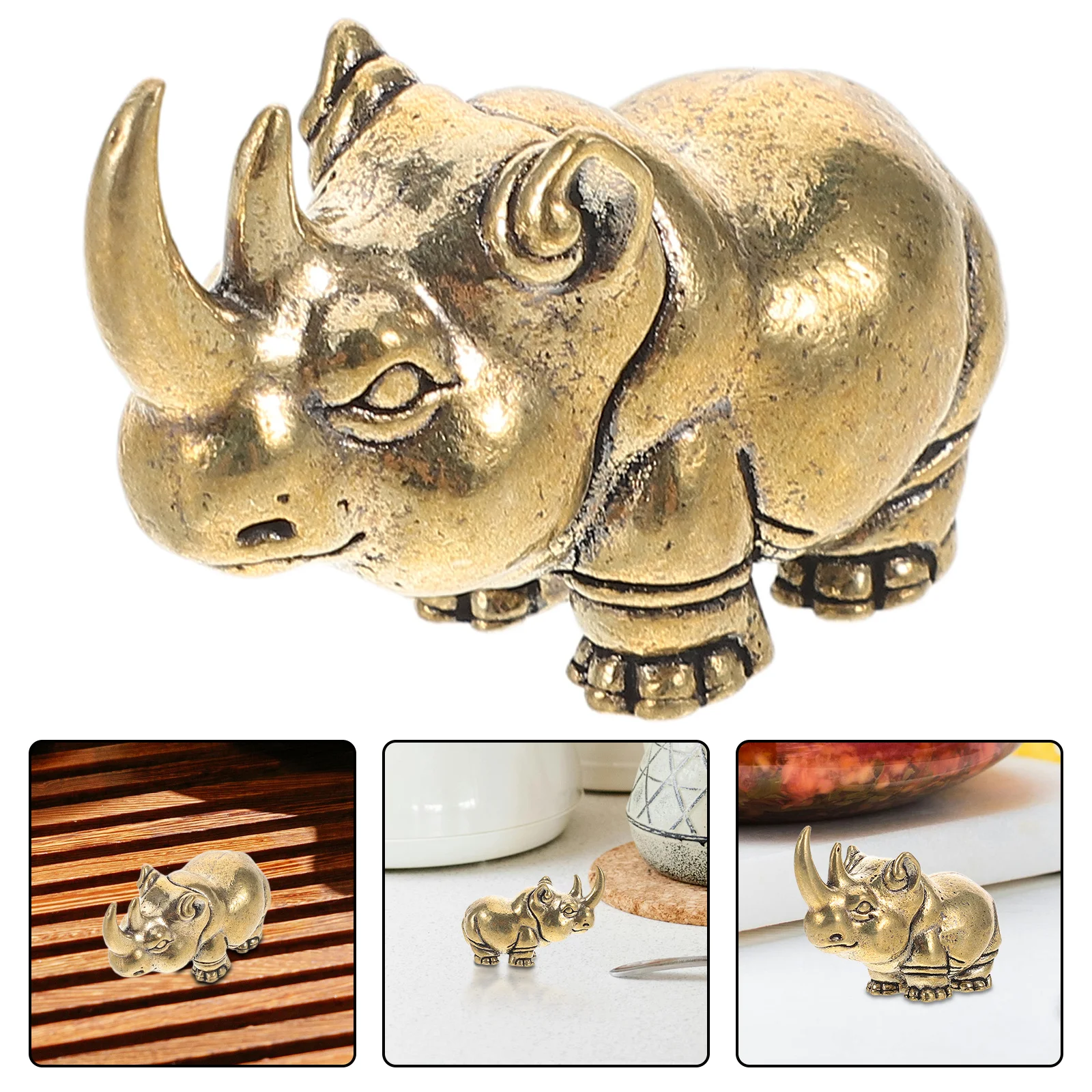 

Solid Brass Rhino Sculpture Retro Miniature Metal Ornament Office Desktop Decoration Tea Pet Small Brass Ornaments