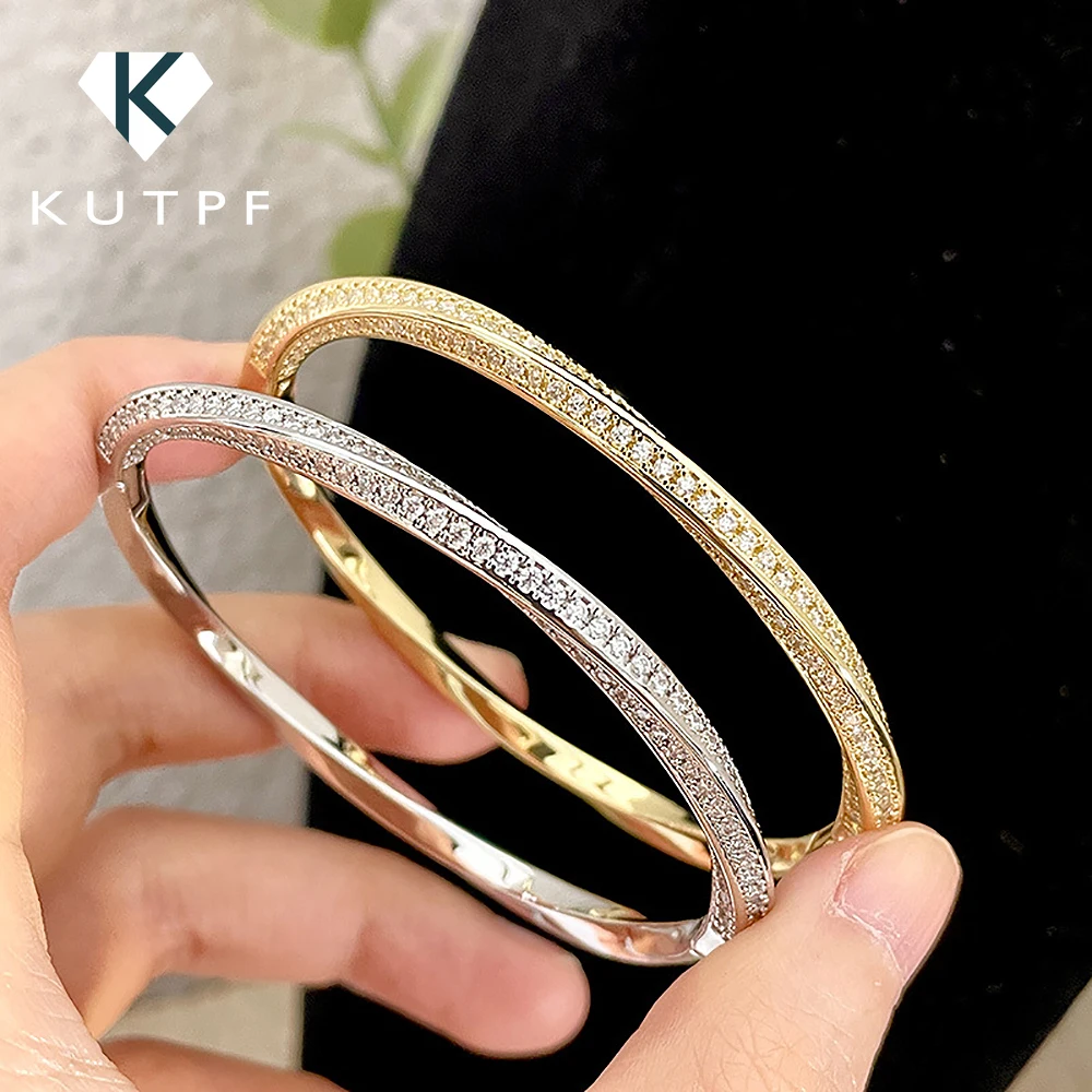 

Mobius Bangle Micro Pave Moissanite Diamond Bracelet for Women 925 Sterling Silver Plated 18k Gold Eternity Twisted Bangle
