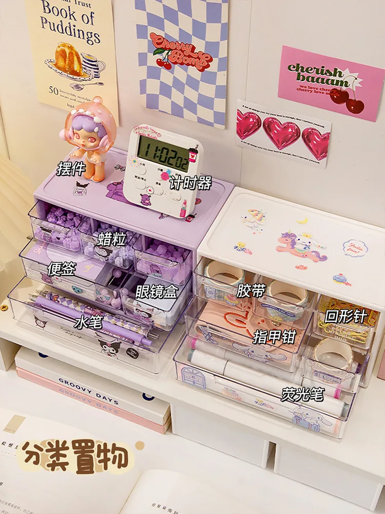 Imagem -04 - Sanrio Jiugongge Caixa de Armazenamento Pequeno Objeto Fita Desktop Gaveta Quadro Bonito Jóias Lentes de Contato Cosméticos Gabinete de Acabamento Prateleira