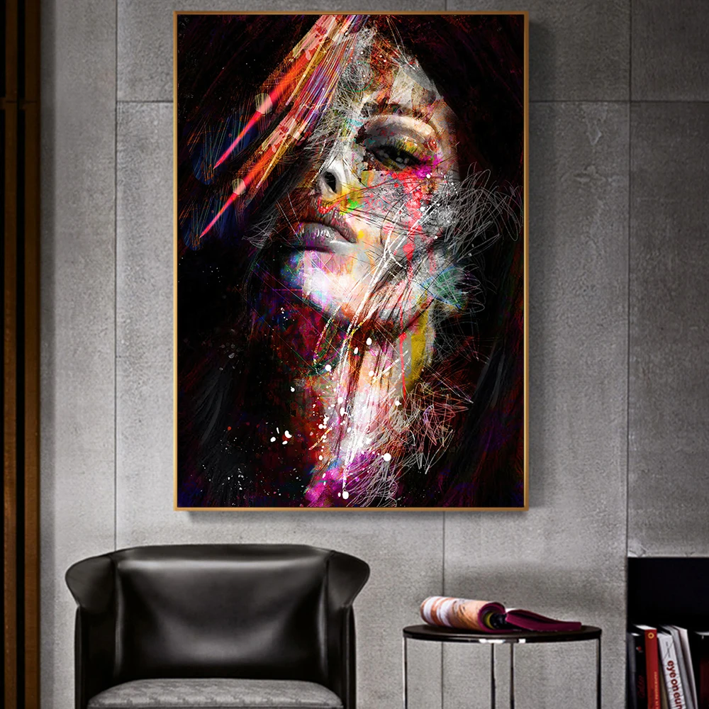 

Women Abstract Graffiti Art Wall Prints on Canvas Modern Girl Oil Painting Pop Poster for Living Room Home Office Pictures Decor