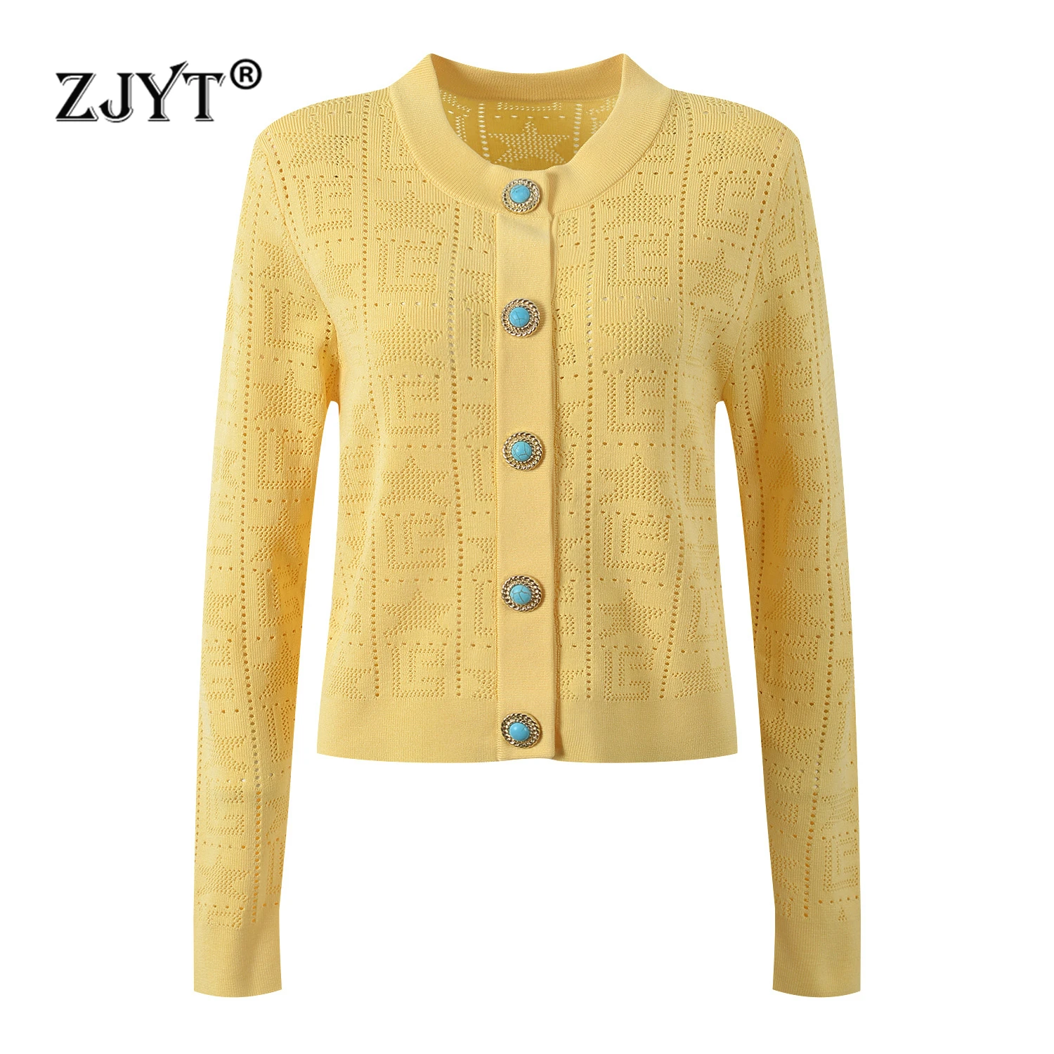 

ZJYT, осень 2024, новые однобортные вязаные кардиганы, женские вязаные свитера с длинными рукавами, топы, трикотаж, Джерси Mujer, желтый
