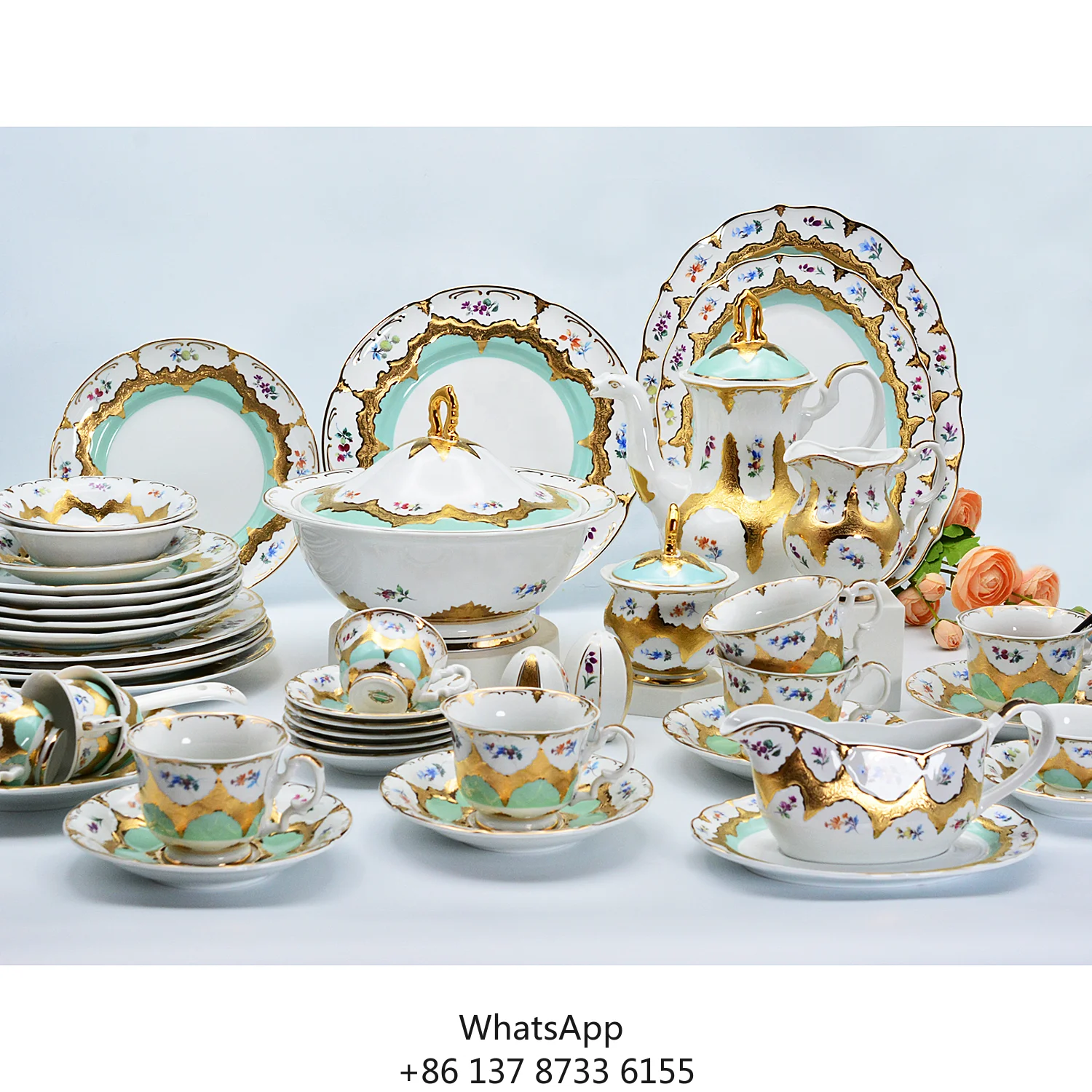 

86pcs Royal Style Embossed Gold Porcelain Luxury Dinner Set Plate Bowl Dish Sets With Coffee Tea Cup For Hot And Wedding Party