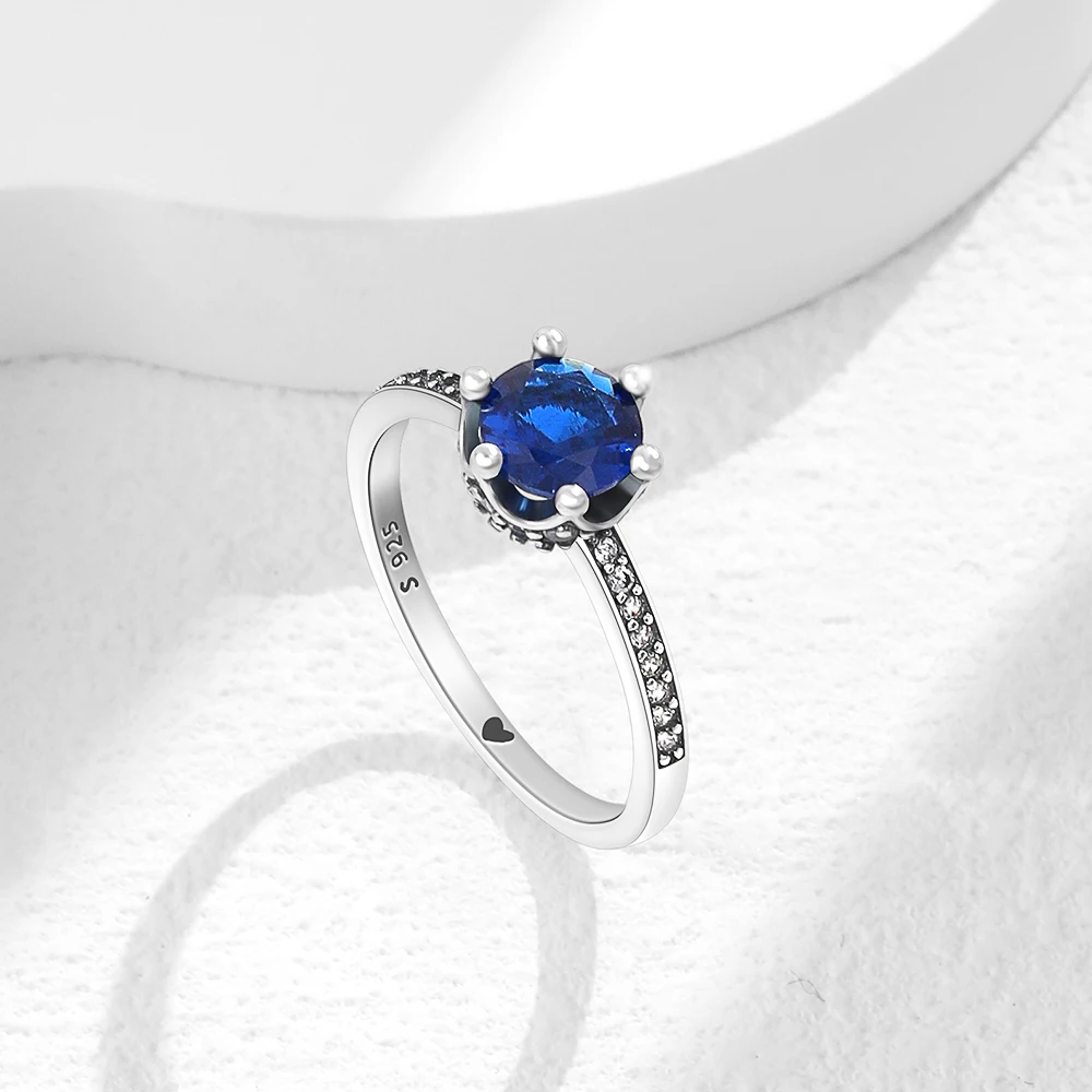 925 Sterling Silver Multi-color Stackable Rings for Women Cubic Zirconia Heart Rose Crown Design Wedding Band Jewelry Gift - view 6