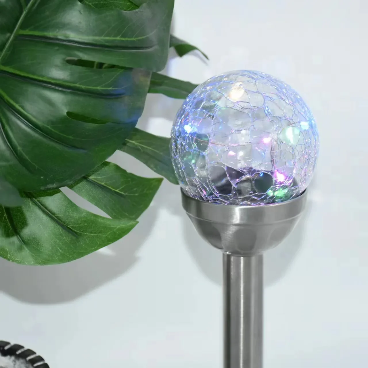 Courtyard Solar Glass Lamp Stainless Steel Ground Plug Lamp Outdoor Garden Waterproof Rainbow Decorative Planet Lamp