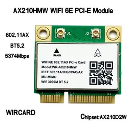 Mini PCI-E WiFi Card AX210 Wlan Network Card  For Win10 WIFI6E 5374Mbps AX210HMW PCI-E Bluetooth 5.2 802.11AX 2.4G/5G/