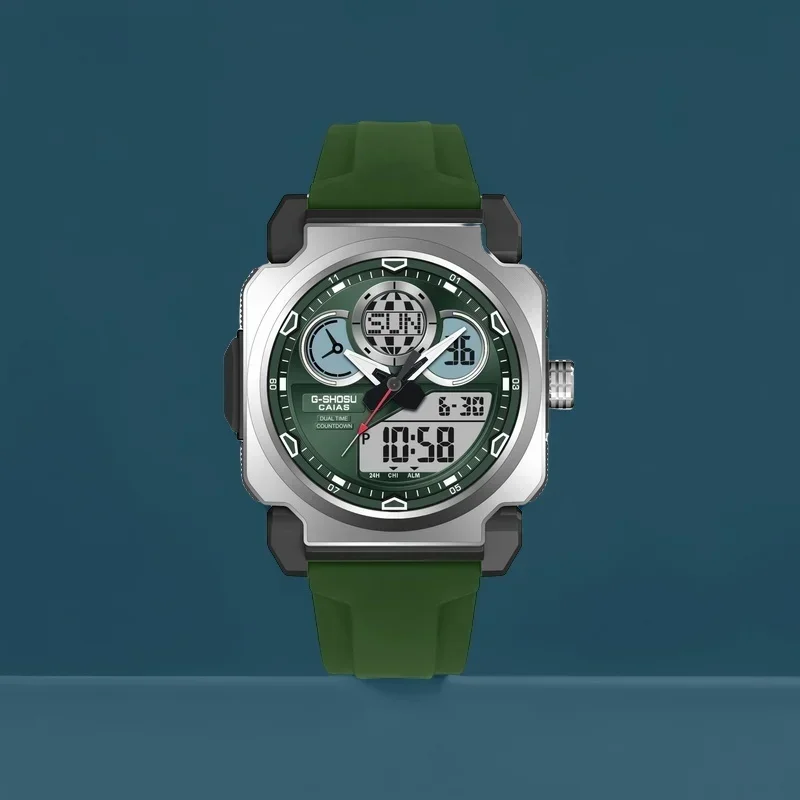 Sports Digital Electronic Unisex Watch World Time Full Function LED Auto Hand Lifting Light Dual Display Oak Series