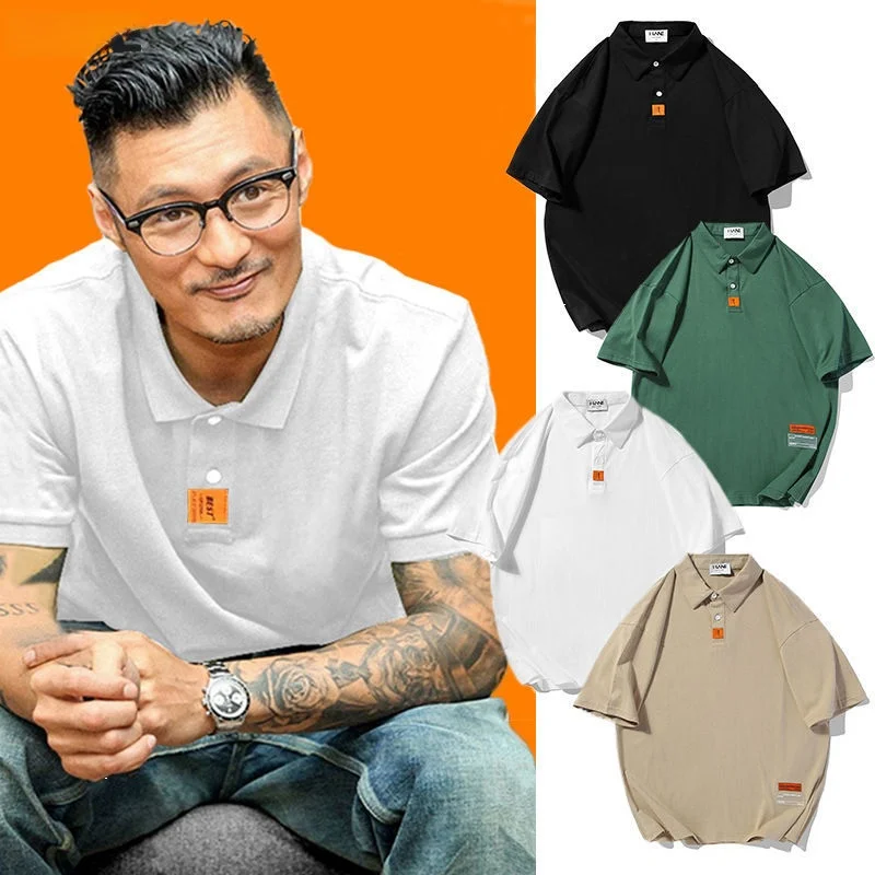Retro Hong Kong Style Pure Color Business  Shirt Men's Short Sleeve T-Shirt Simple American Summer Paul Shirt Trendy Yout...