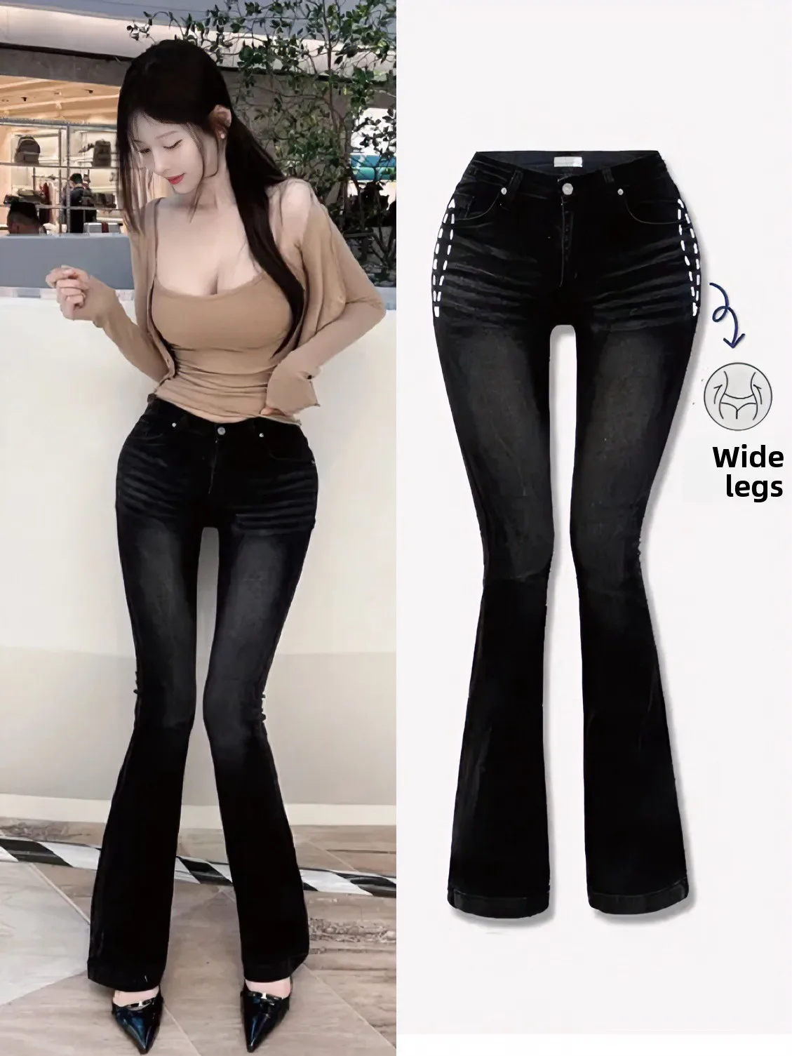 

High Waist Flared Jeans Bootcut Denim Pants Slimming Effect Hip Enhancing White Waed Casual Sle Zipper Closure Ladies