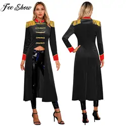 Womens Circus Ringmaster Cosplay Performance Costume Renaissance Gothic Jacket Long Sleeve Velvet Tailcoat for Halloween Party