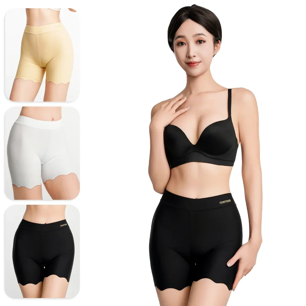 Seamless Safety Shorts Women High Waist Leggings Black White Skin Ice Silk Compression shorts Traceless Plus Size Leggings Pants