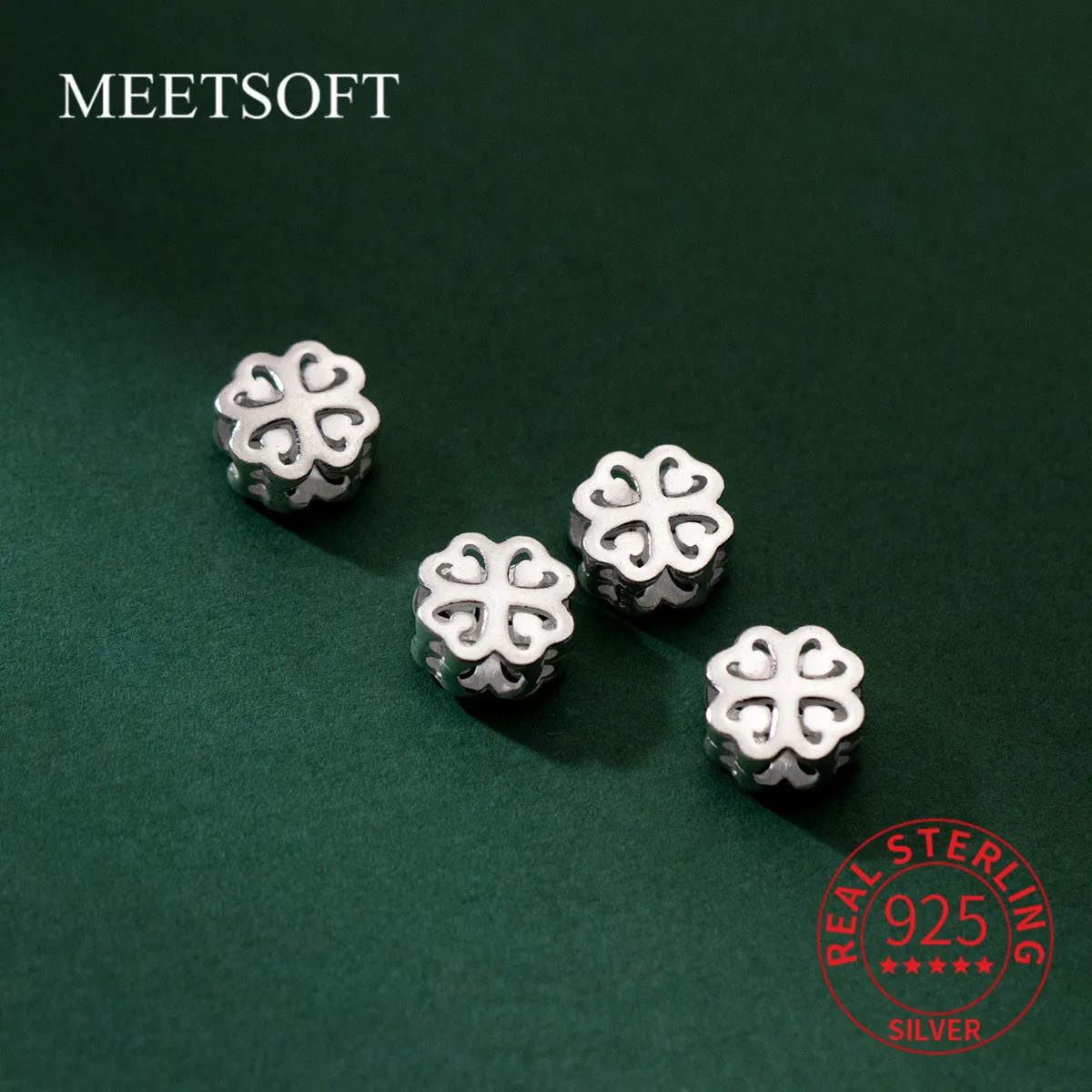 MEETSOFT Classic S925 Sterling Silver 9mm Hollow Out Flowers Beads Jewelry Of DIY Handmade Braided Bracelets Accessory Wholesale