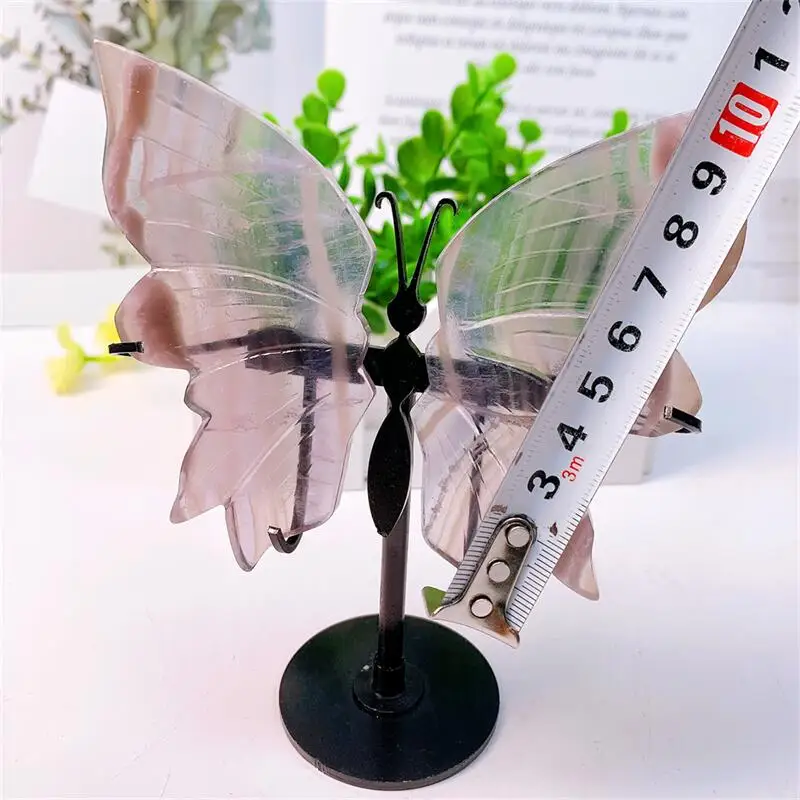 Natural Fluorite Butterfly Wings Crystal Carving Crafts Healing Energy Lucky Stone Home Decoration Birthday Gift 1pair