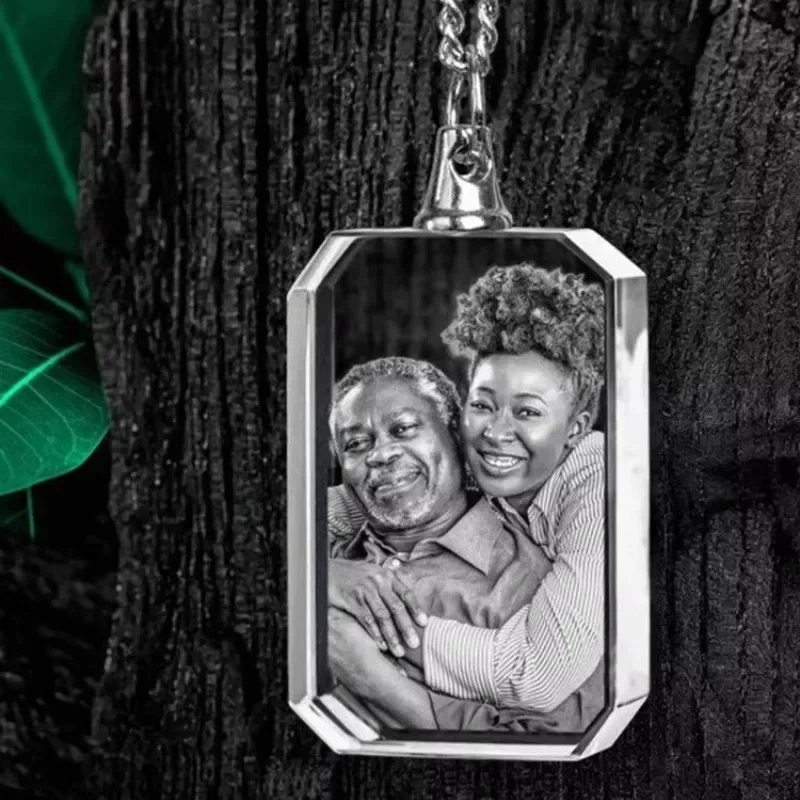 1PCS Free Customized Personalized Photo Laser Engraved 2D Crystal Necklace Graduation Birthday Gift Pet Crystal Jewelry Necklace