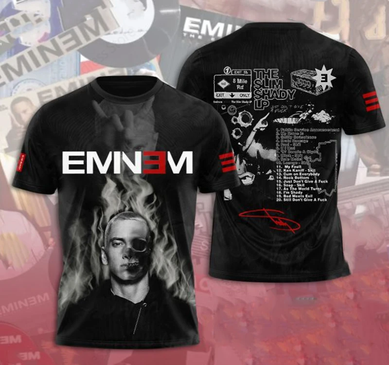 ラッパー-男性と女性のためのエミネム3DプリントTシャツ,スリムトップ,音楽アルバムTシャツ,ロックファッションTシャツ,新しい2025