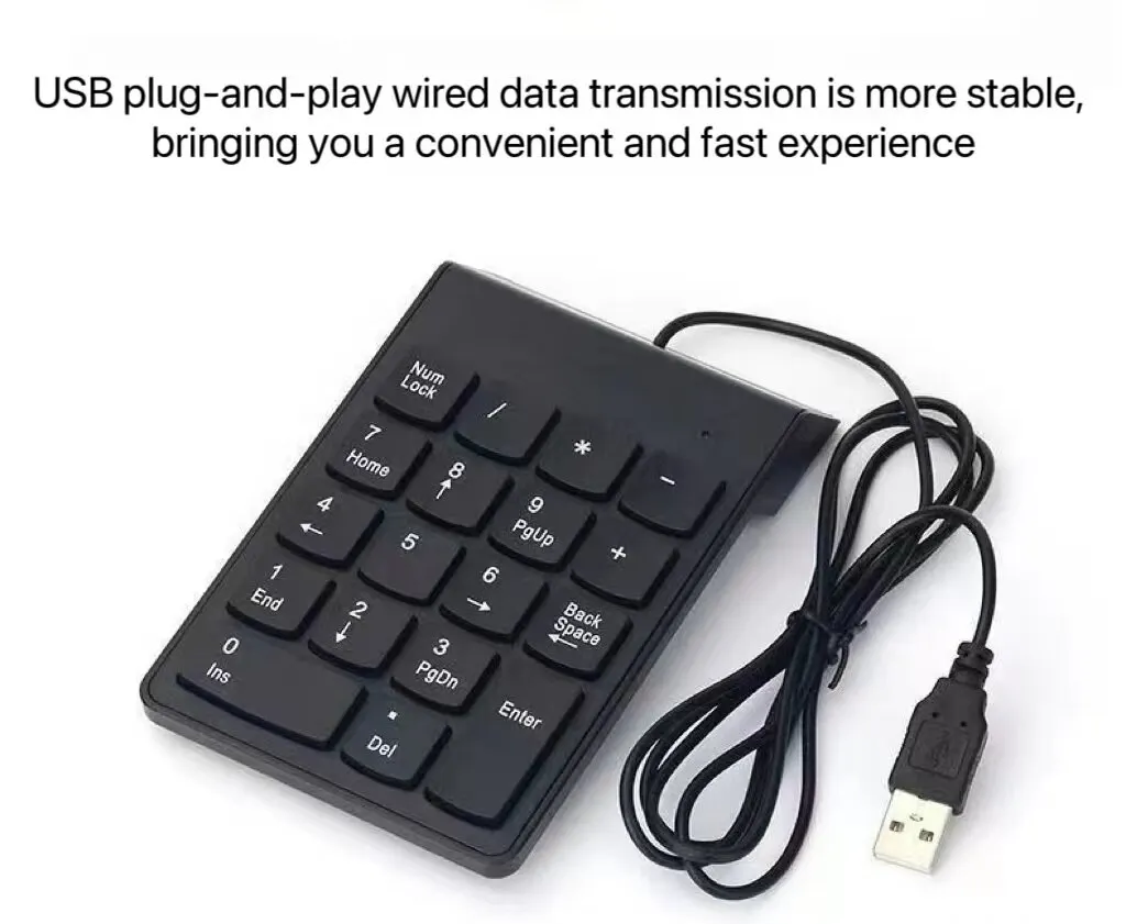 USB لوحة المفاتيح الرقمية سلك Numpad الرقمية 19 مفتاح لوحة المفاتيح الصغيرة للكمبيوتر المحمول الكمبيوتر المحمول أقراص المحاسبة رقم الوسادة الأسهم البنك