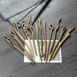 12 Styles Chinese Vintage Hairpins Green Sandalwood Ethnic Hair Sticks Women Girls High Quality Hairstyles Hair Accessories Gift