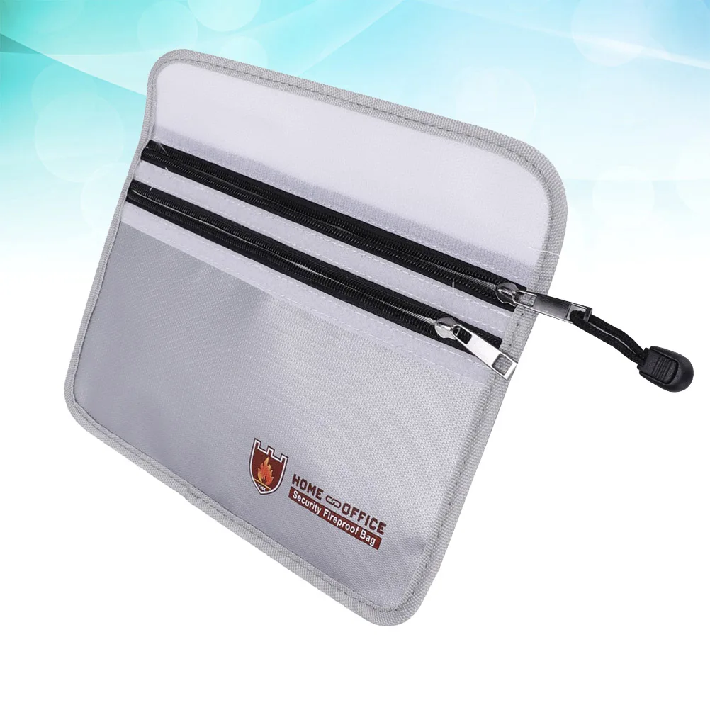 

Documents Bag Fireproof File Holder Storage Double Zipper Portfolio Pouch Silver