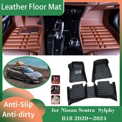 Car Leather Floor Mat for Nissan Sentra Sylphy B18 2020~2024 2021 Foot Interior Liner Waterproof Carpet Pad Custom Accessories
